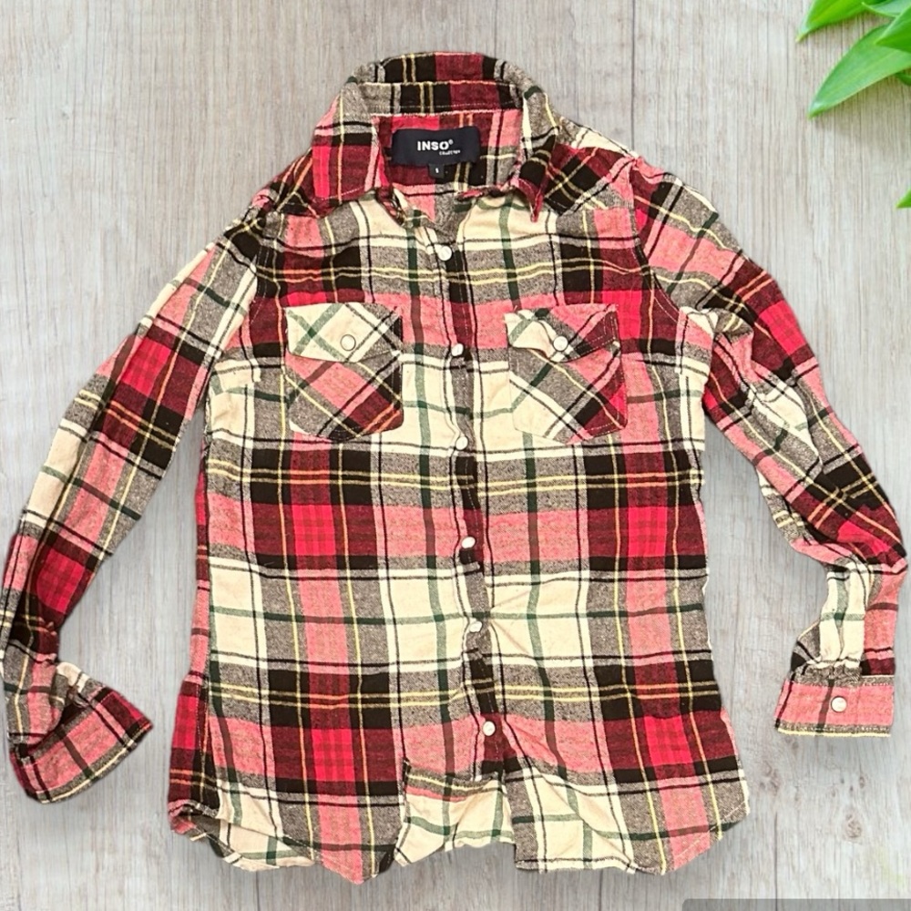 Women's Classic-Fit Long-Sleeve Lightweight Plaid Flannel Shirt size Small